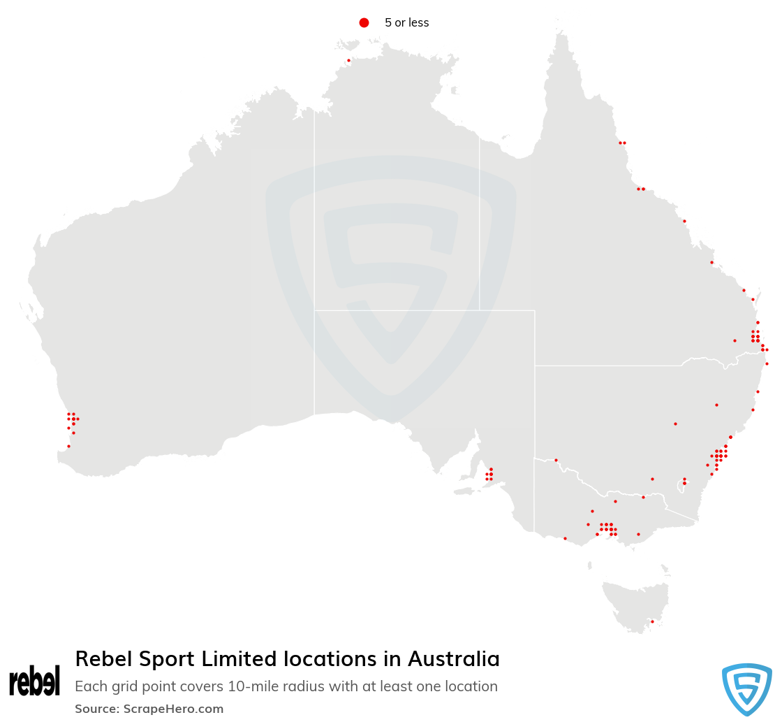 Rebel Sport Limited store locations