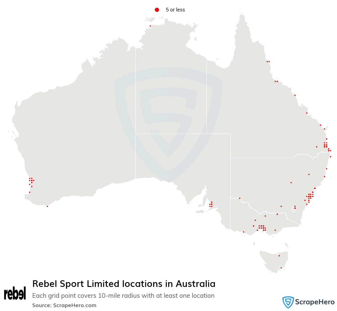 Map of Rebel Sport Limited stores in Australia