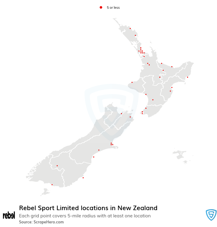 Map of Rebel Sport Limited locations in  in 2022