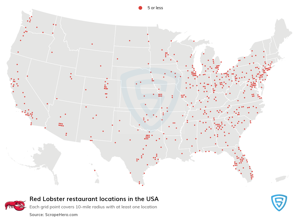 Map of Red Lobster restaurants in the United States