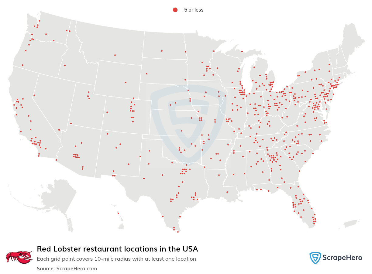 Map of Red Lobster restaurants in the United States