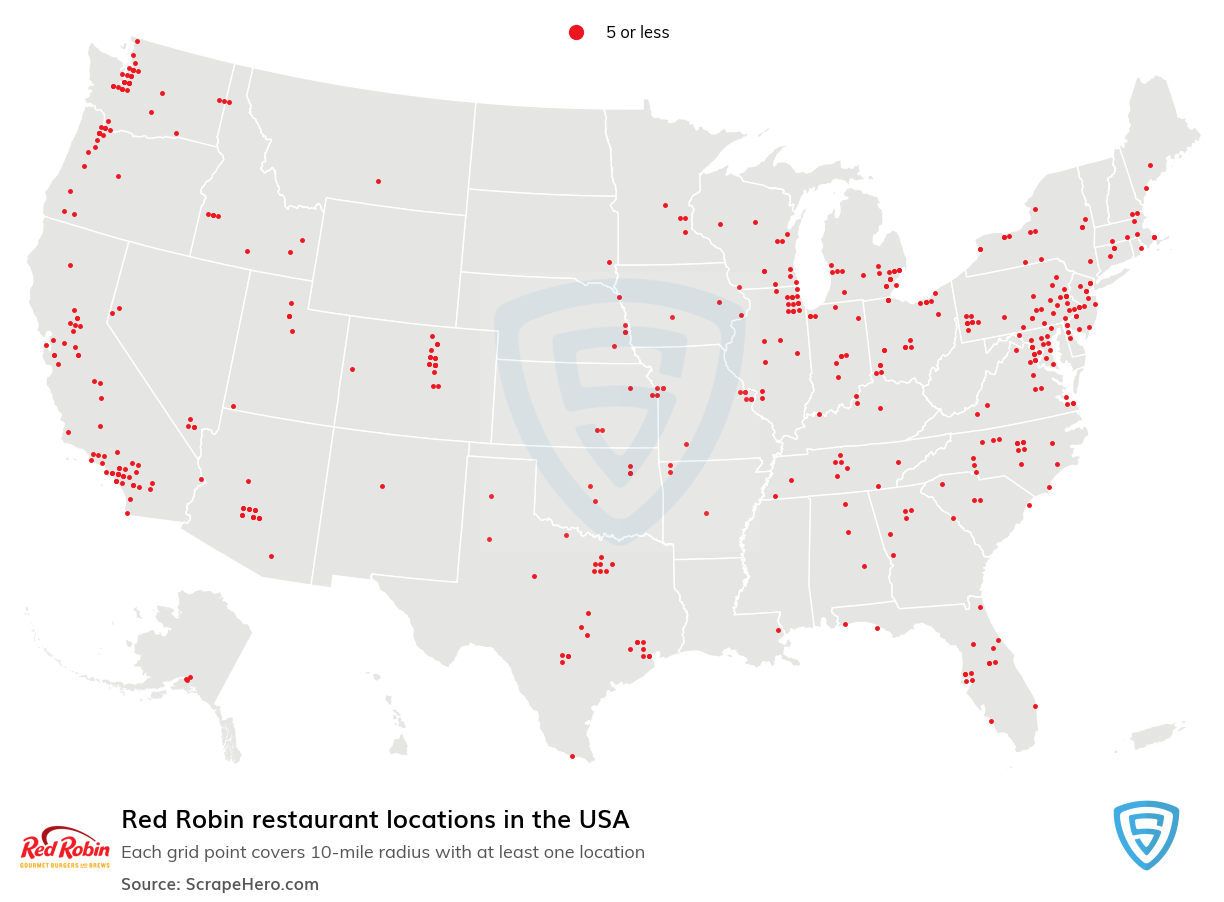 Map of Red Robin restaurants in the United States