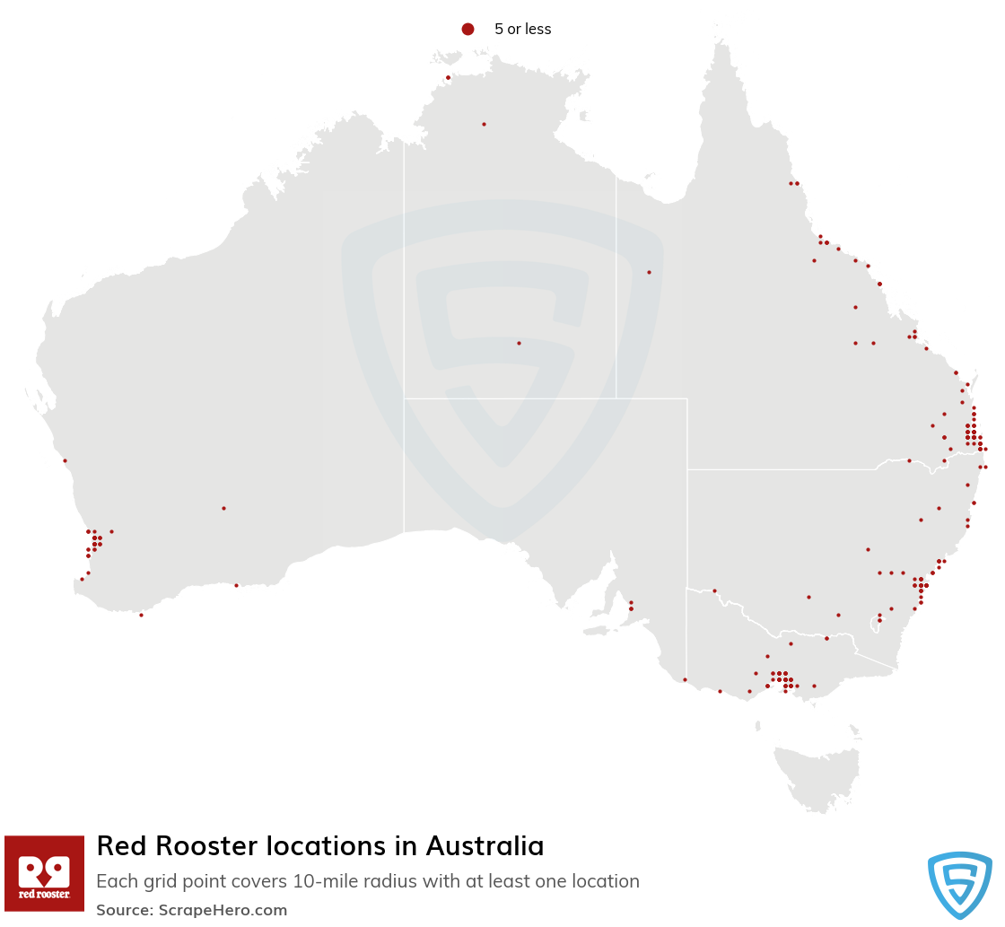 Map of Red Rooster locations in Australia