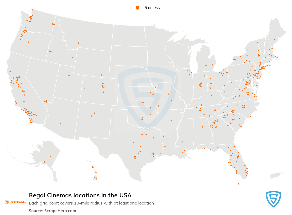 Map of Regal Cinemas locations in the United States