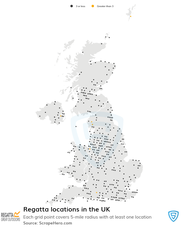 Map of Regatta stores in the United Kingdom