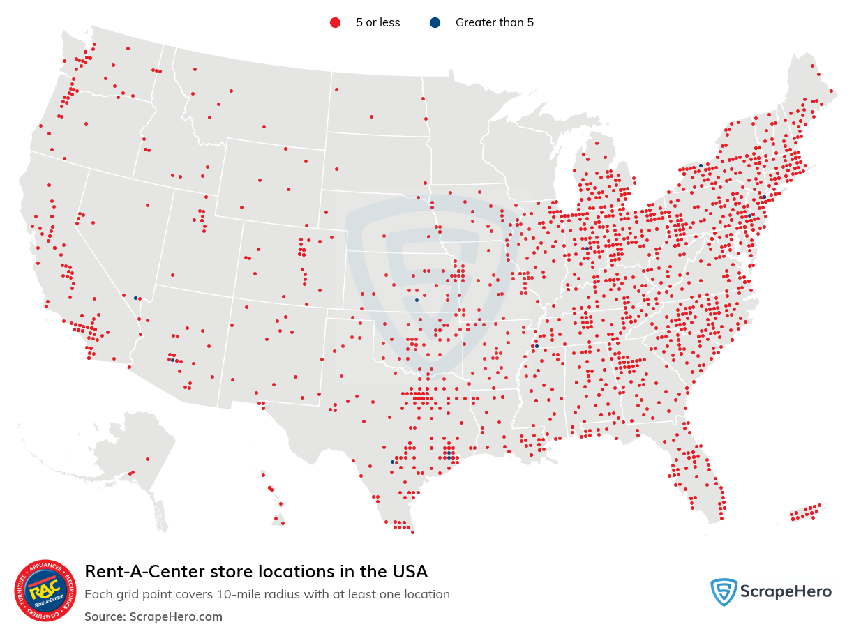 Map of Rent-A-Center stores in the United States