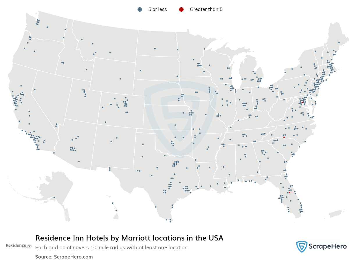 Map of Residence Inn locations in the United States