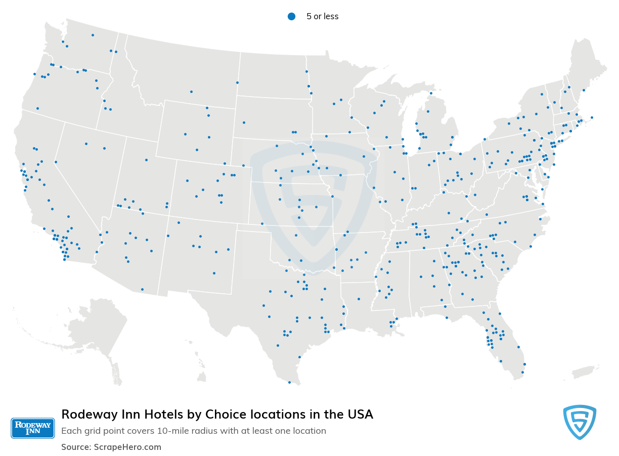 Map of Rodeway Inn locations in the United States