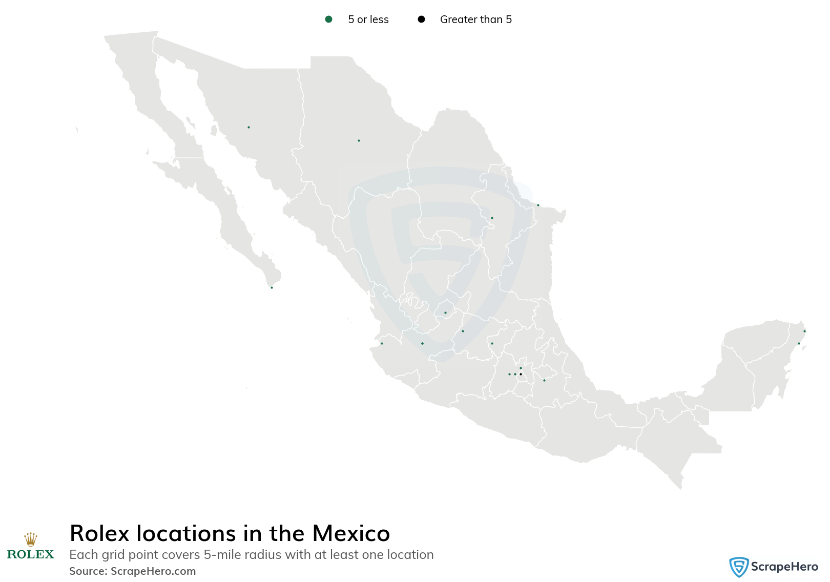 Map of Rolex locations in Mexico