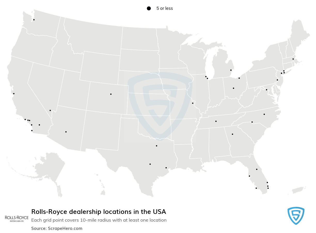 Map of Rolls-Royce dealerships in the United States