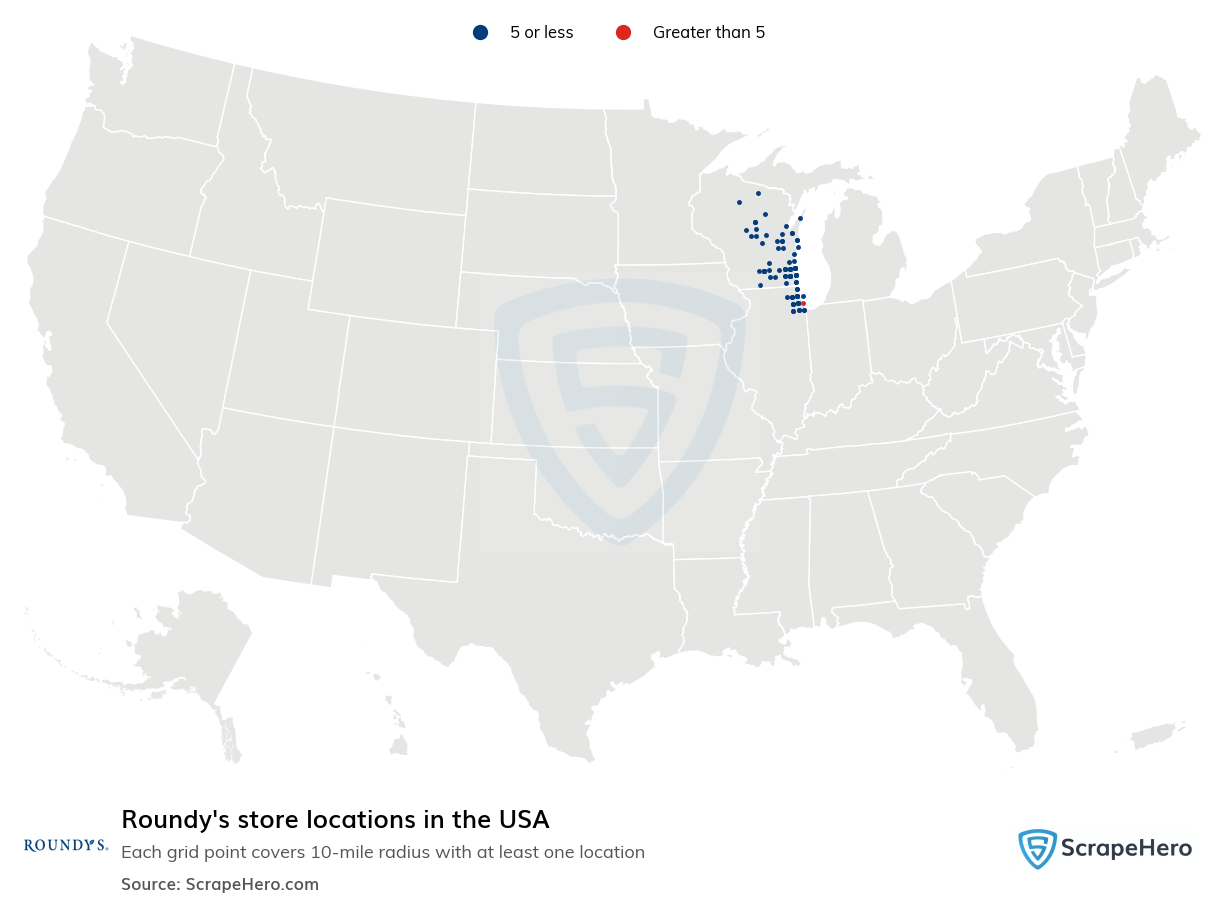 Map of Roundy's stores in the United States