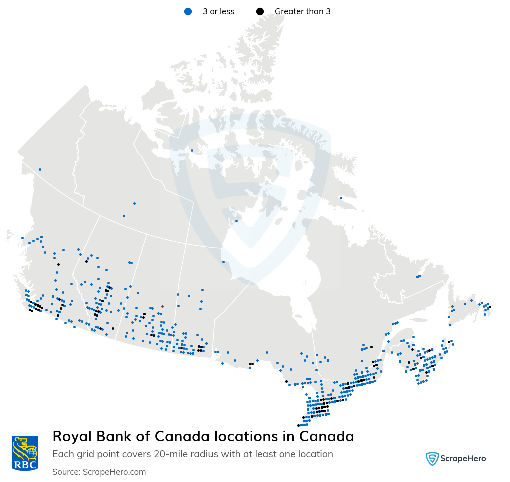 Map of Royal Bank of Canada locations in Canada