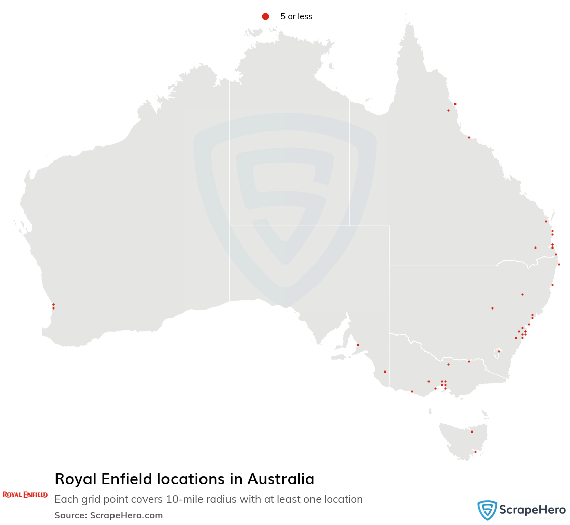 Map of Royal Enfield dealerships in Australia
