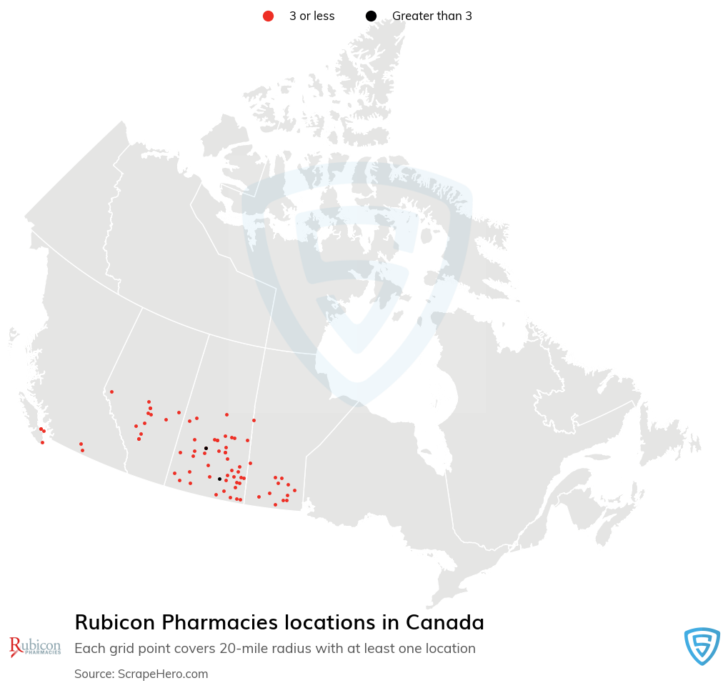 Map of Rubicon Pharmacies pharmacies in Canada