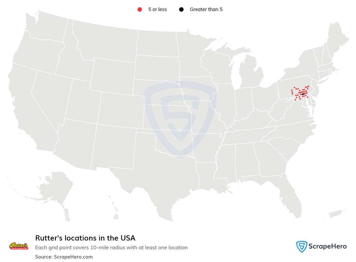 Map of Rutter's locations in the United States