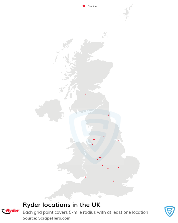 Map of Ryder locations in the United Kingdom