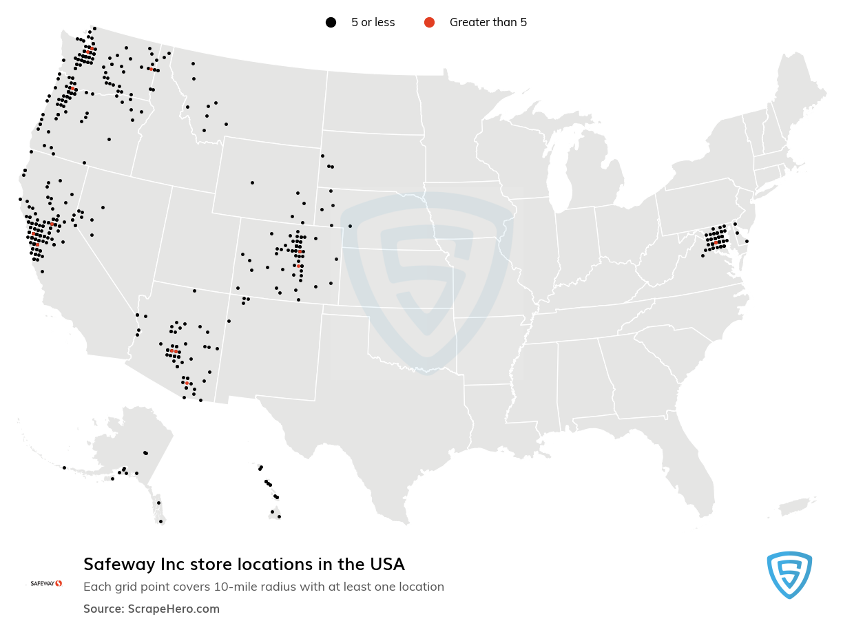 Map of Safeway Inc retail stores in the United States