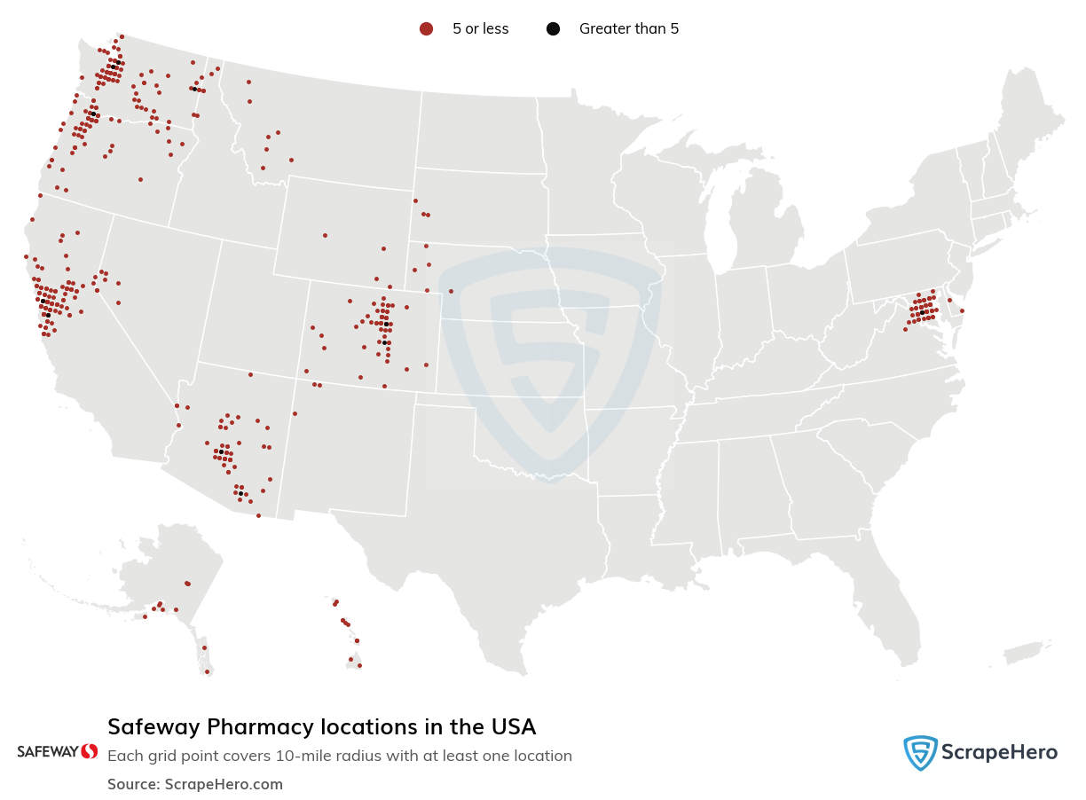 Map of Safeway Pharmacy locations in the United States