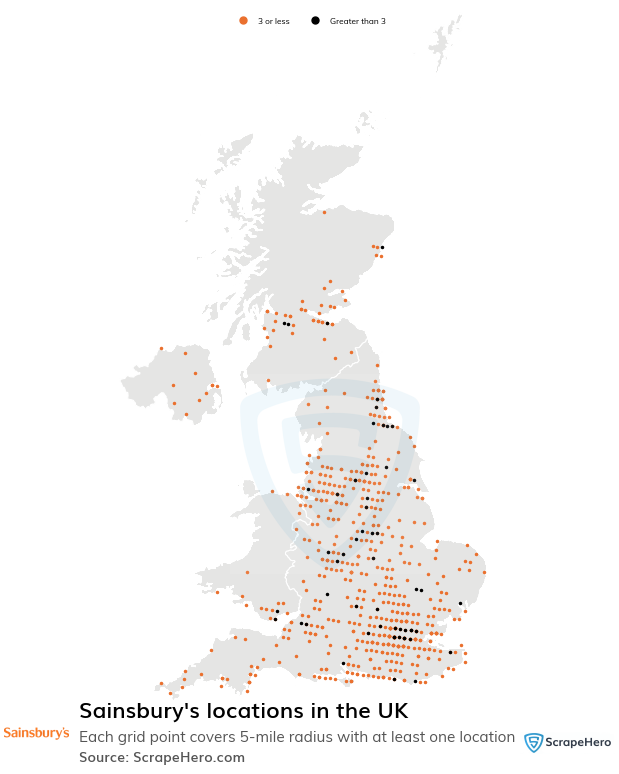 Map of Sainsbury's stores in the United Kingdom