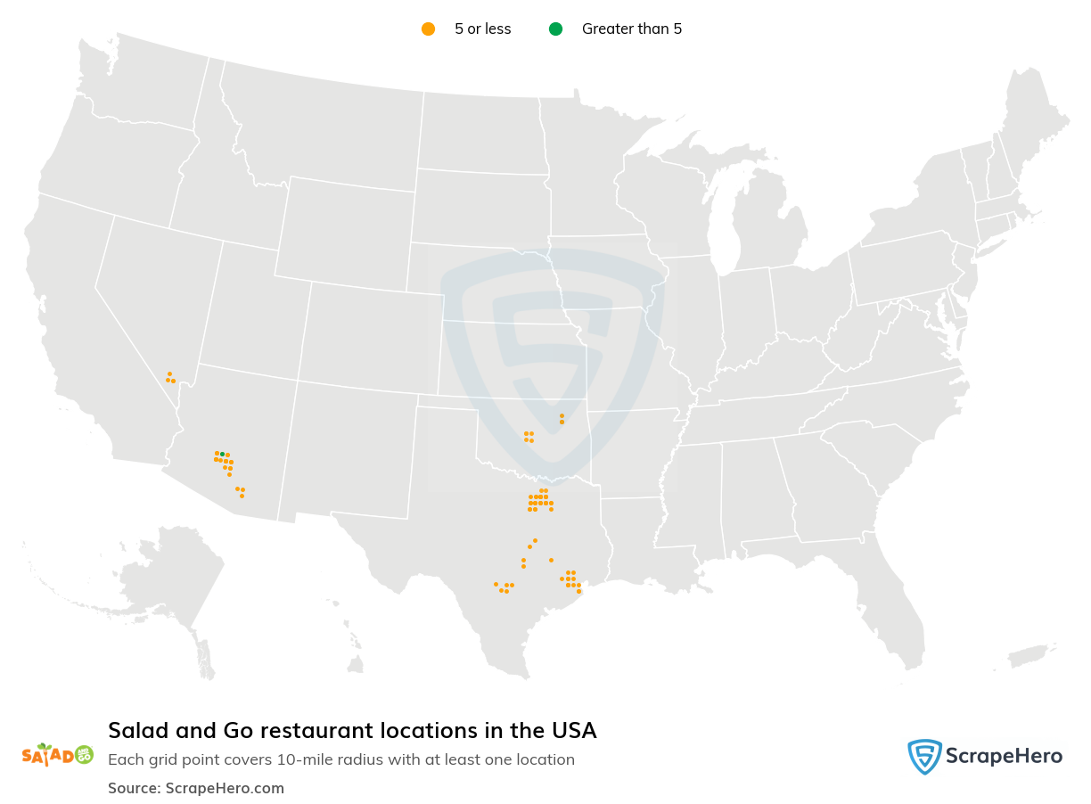 Map of Salad and Go restaurants in the United States