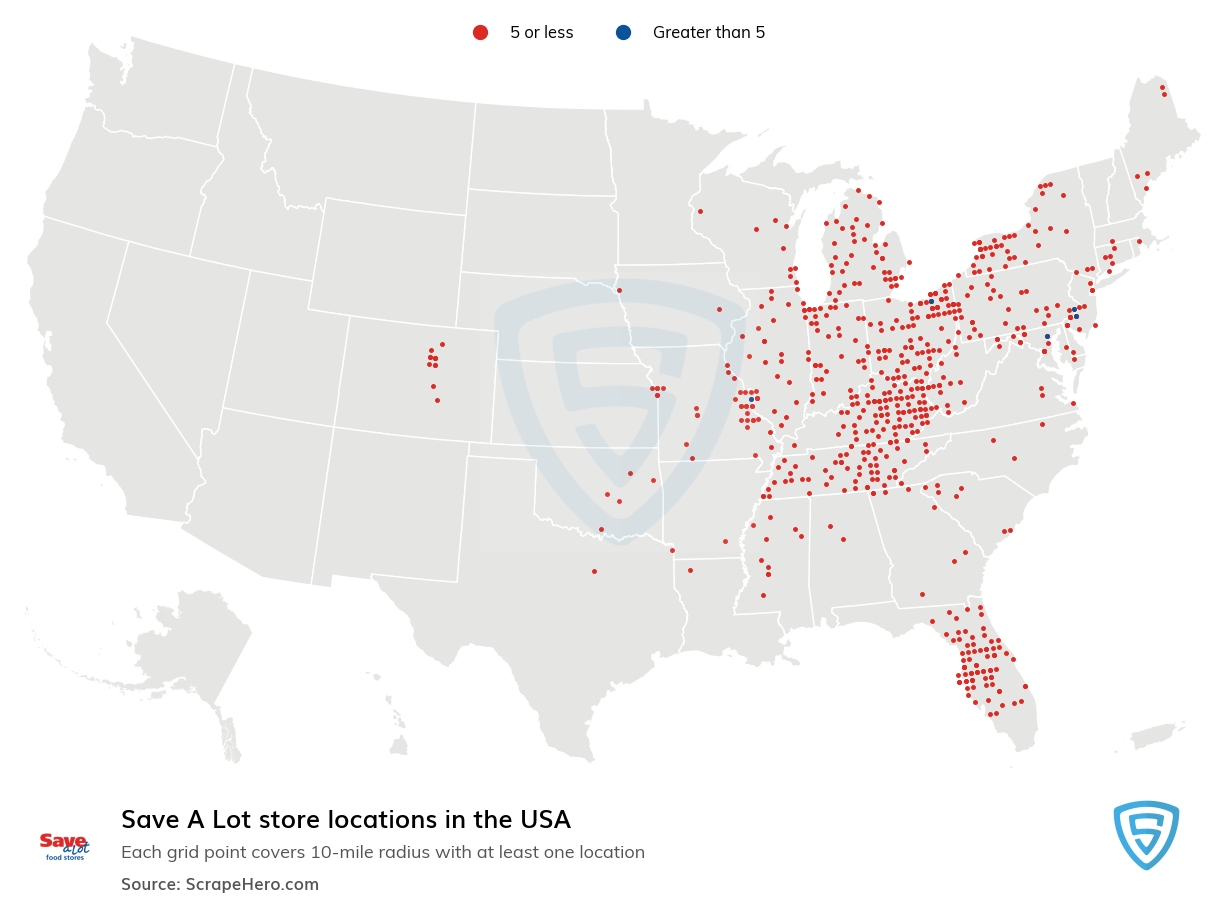 Map of Save A Lot retail stores in the United States