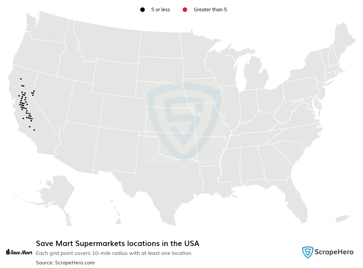 Map of Save Mart Supermarkets locations in the United States