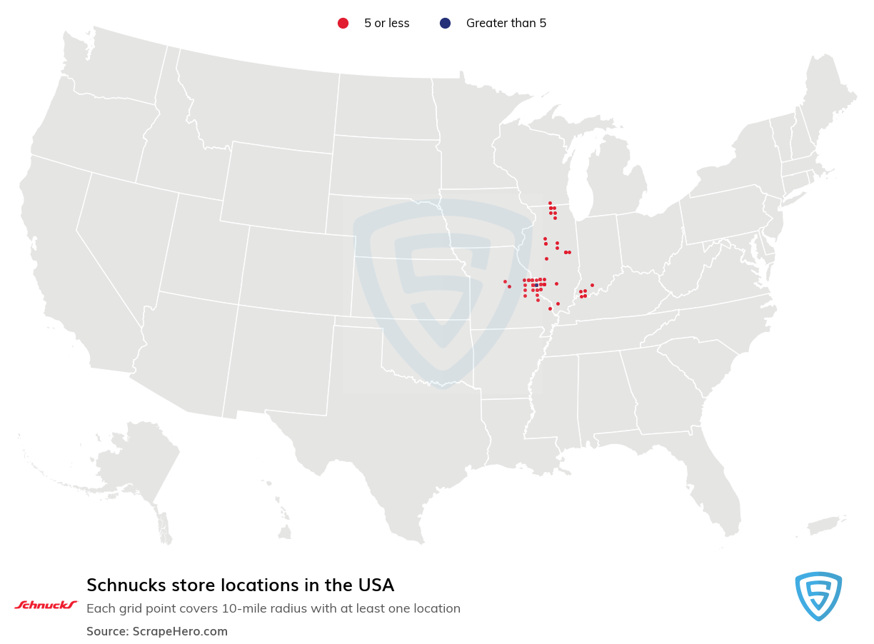 Map of Schnucks retail stores in the United States