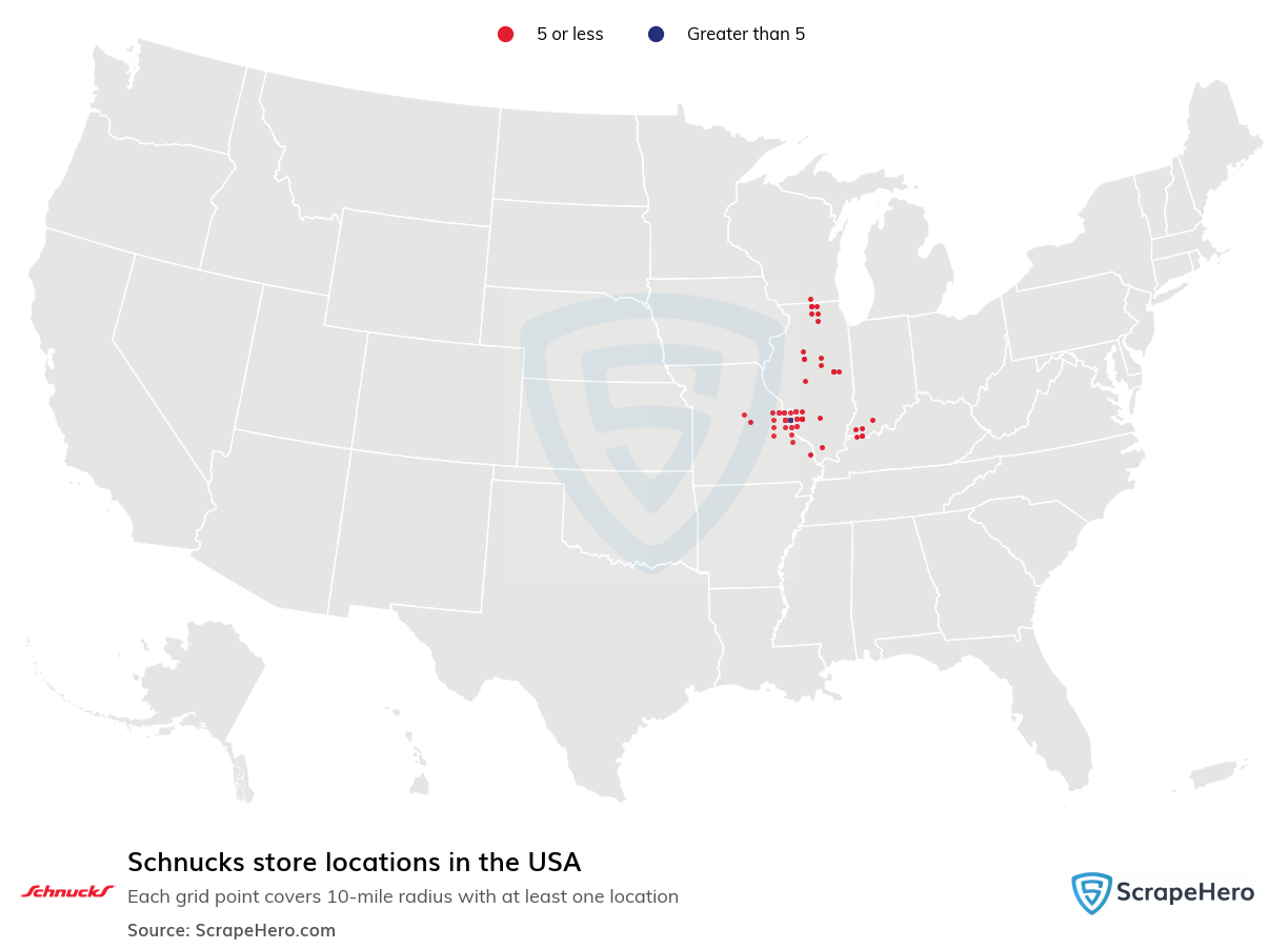Map of  locations in the United States in 2024