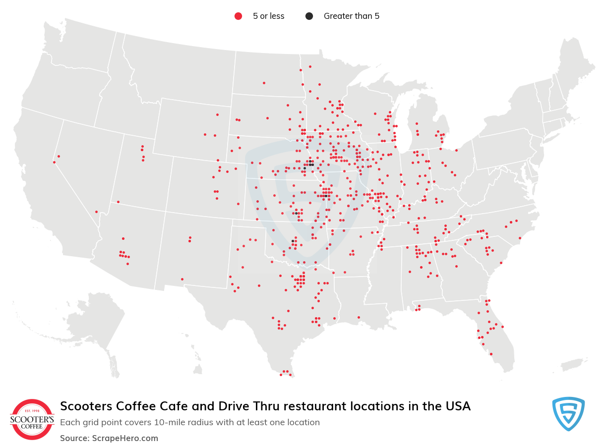 Map of Scooters Coffee Cafe and Drive Thru restaurants in the United States