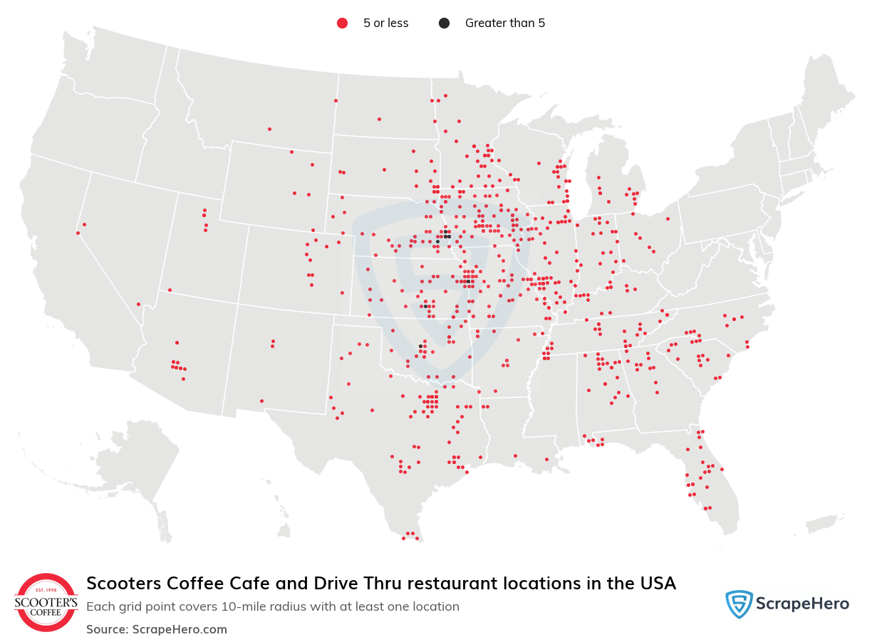 Map of Scooters Coffee Cafe and Drive Thru restaurants in the United States