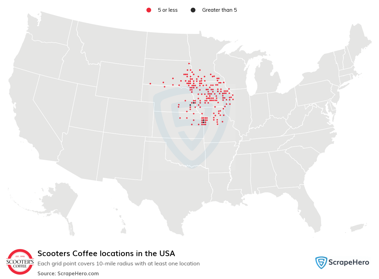 Map of Scooters Coffee locations in the United States