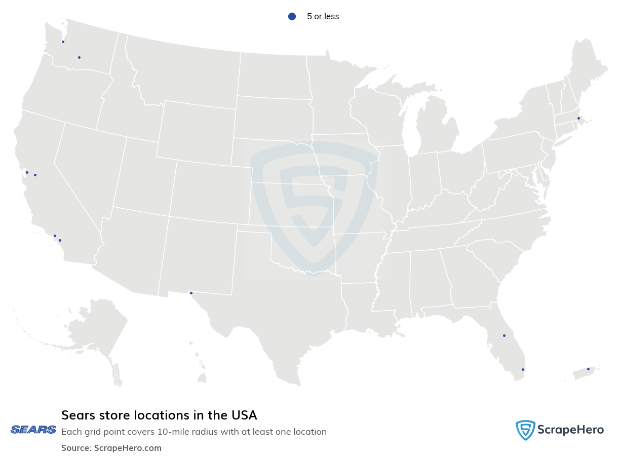 Map of Sears stores in the United States