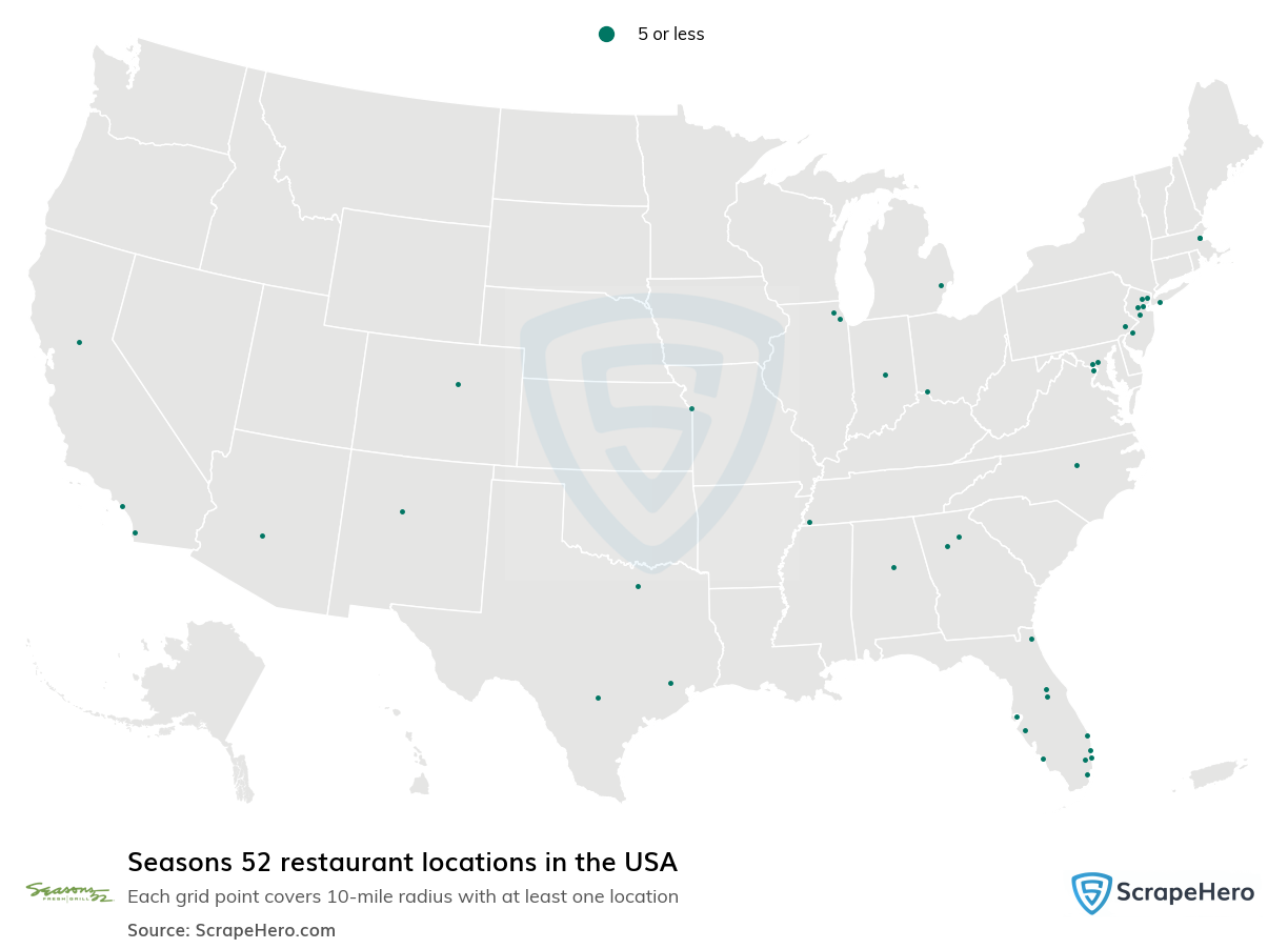 Map of Seasons 52 restaurants in the United States