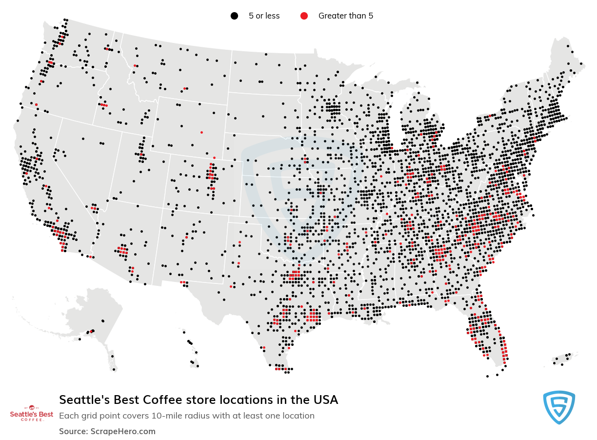 Map of Seattle's Best Coffee stores in the United States