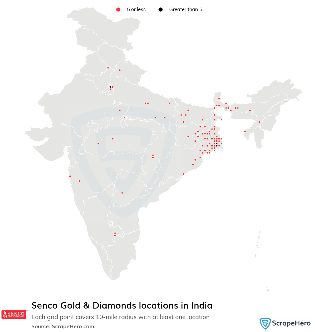Map of Senco Gold & Diamonds stores in India