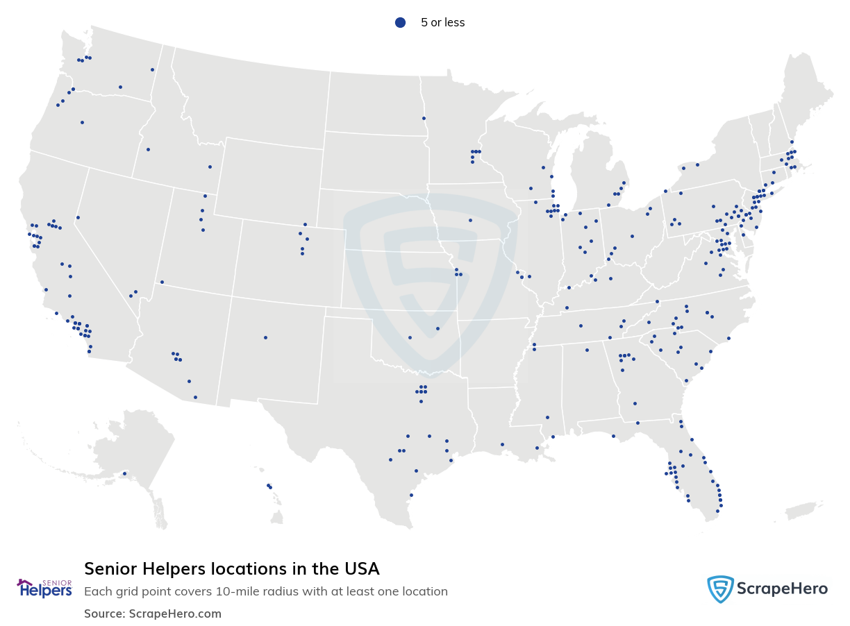 Map of Senior Helpers locations in the United States