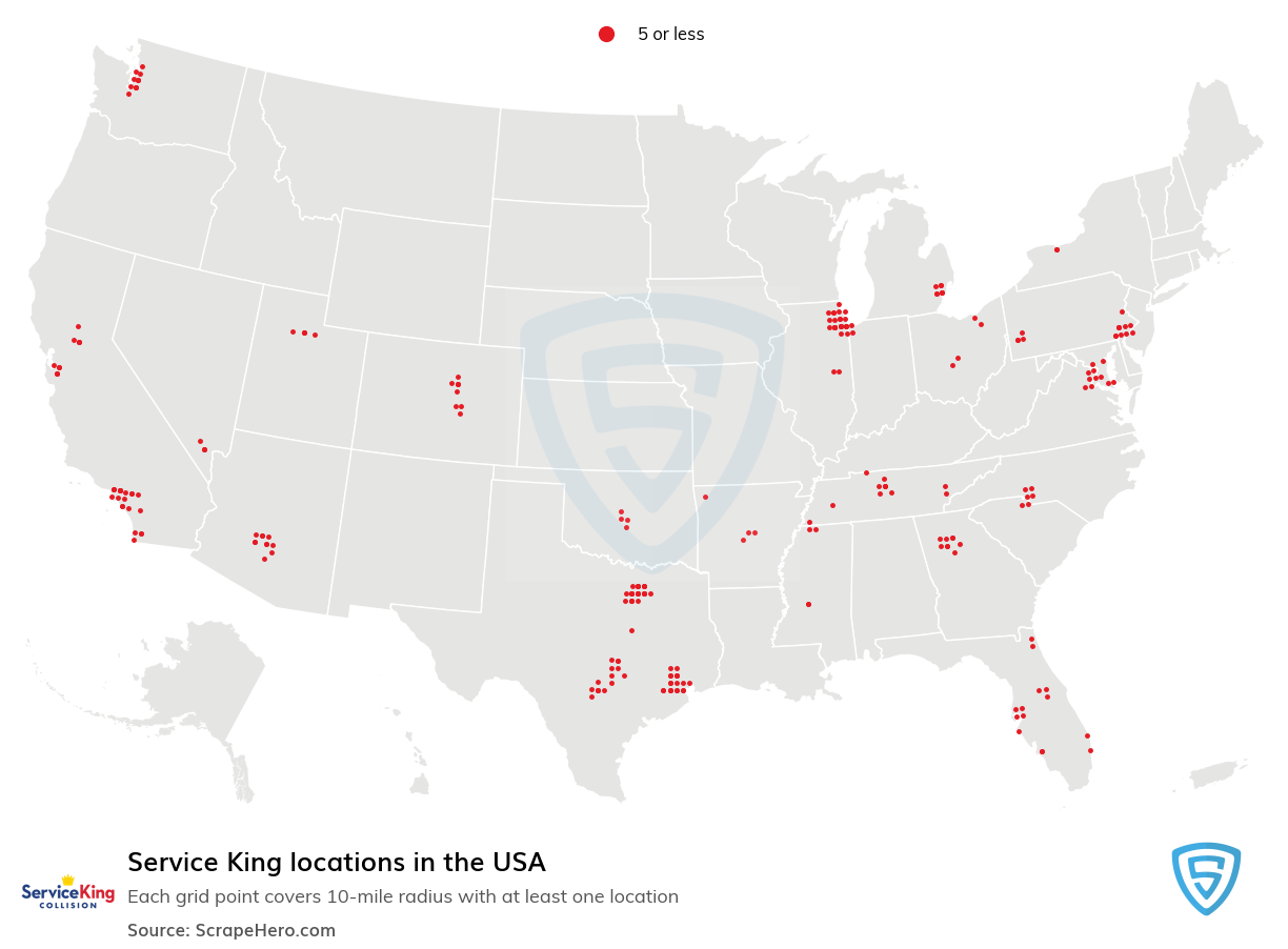 Map of Service King locations in the United States