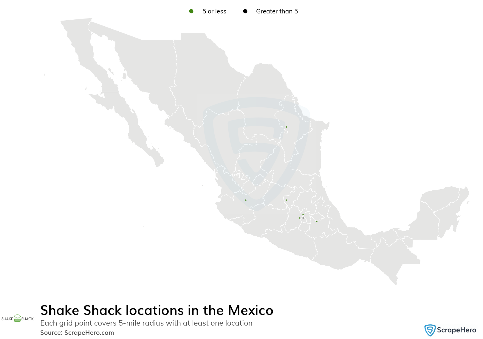 Map of Shake Shack locations in Mexico