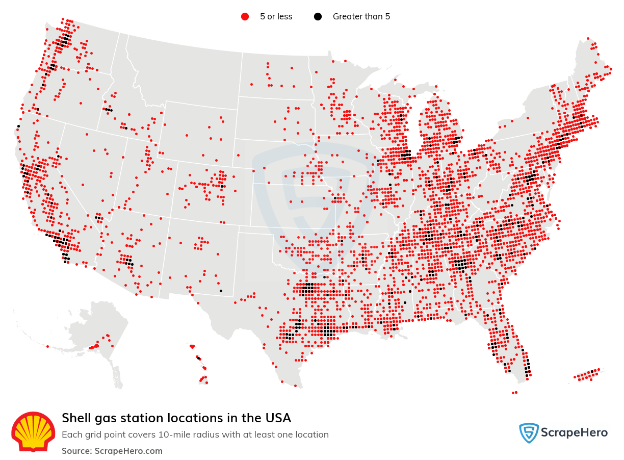 Map of  locations in the United States in 2024