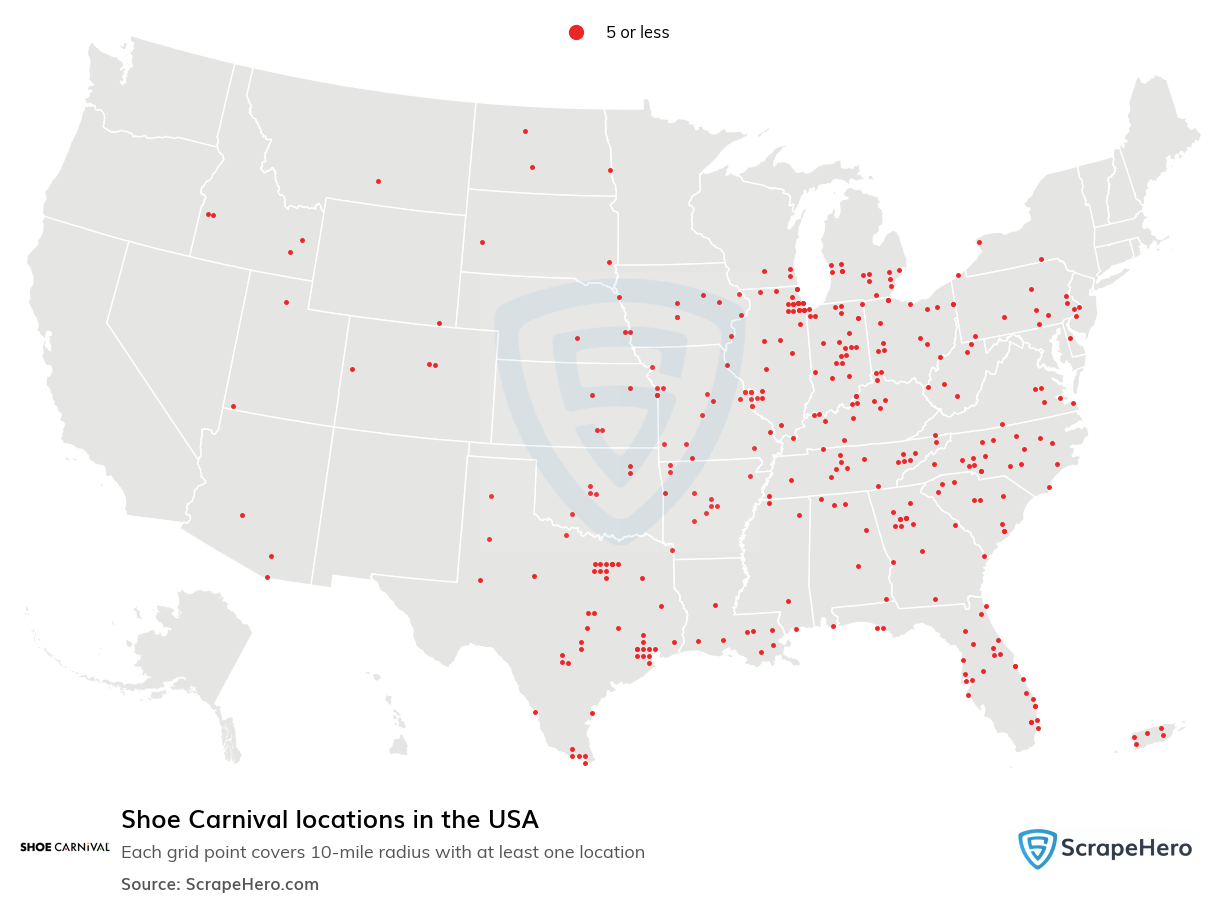 Map of Shoe Carnival locations in the United States