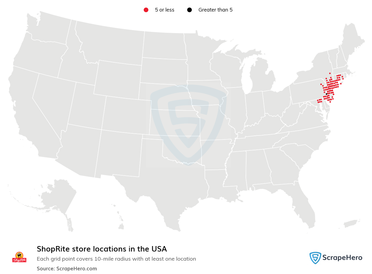 Map of ShopRite stores in the United States