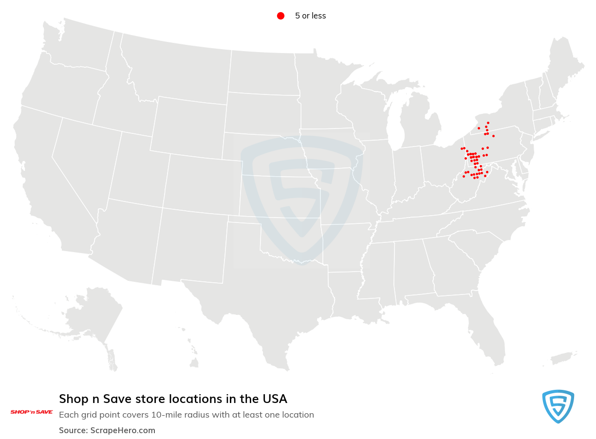 Map of Shop n Save stores in the United States