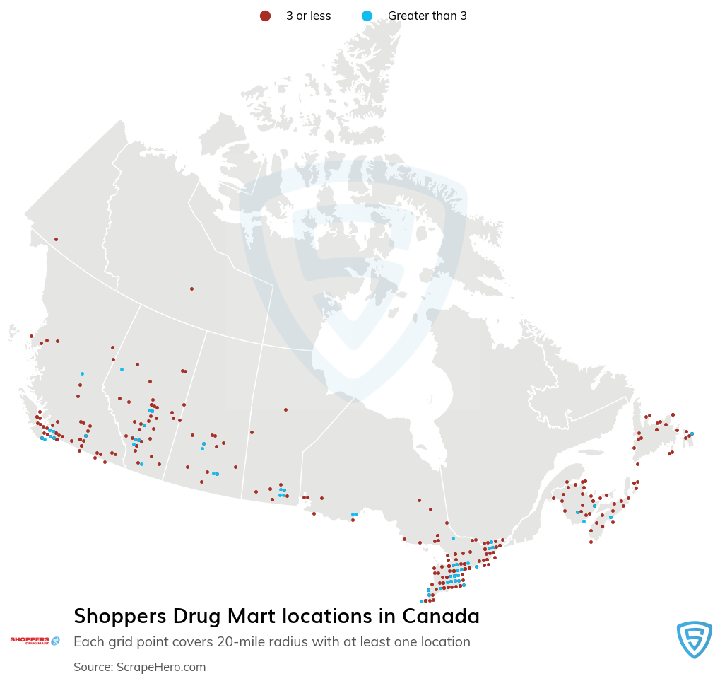 Map of Shoppers Drug Mart locations in Canada in 2022