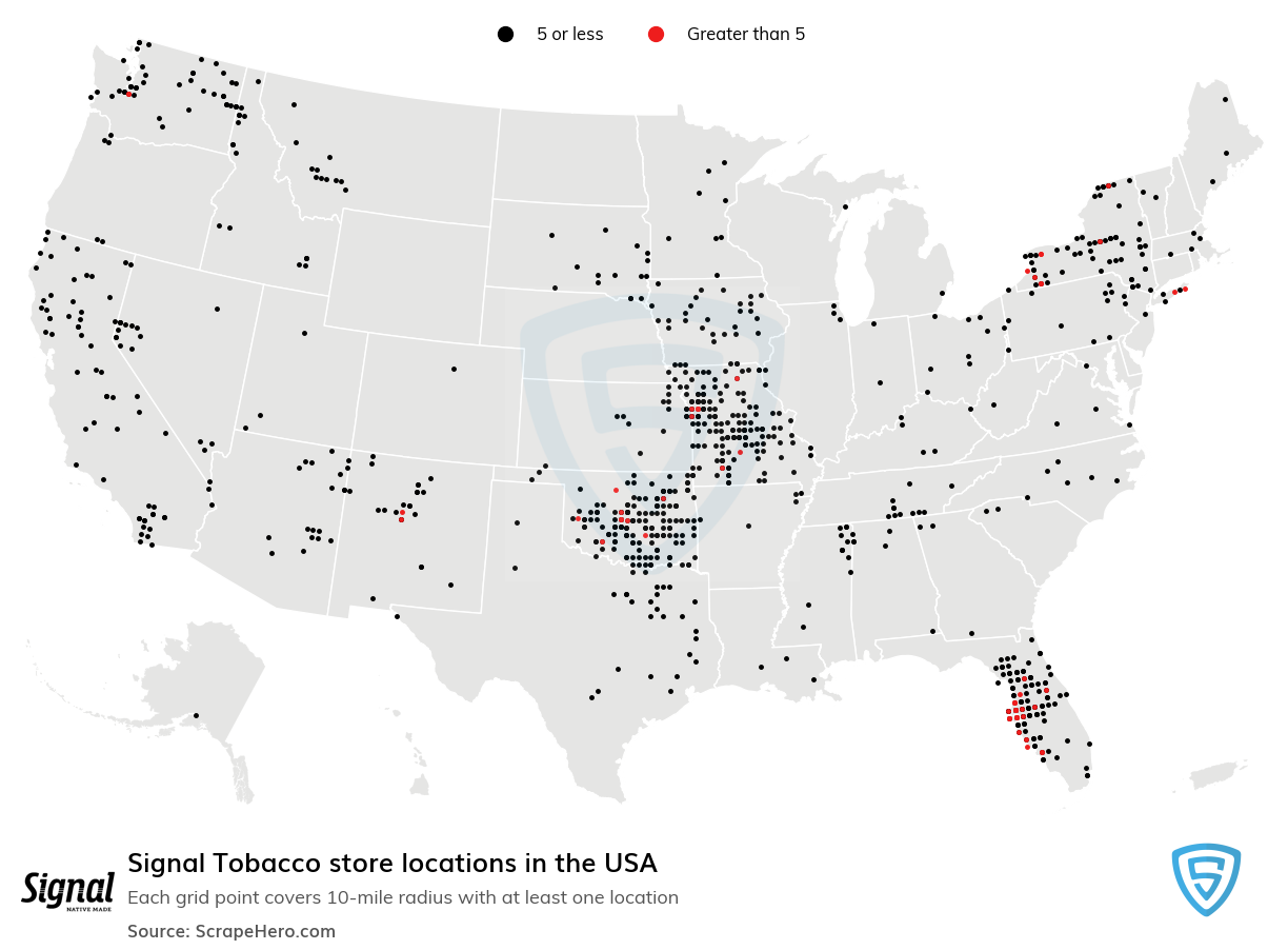 Map of Signal Tobacco stores in the United States