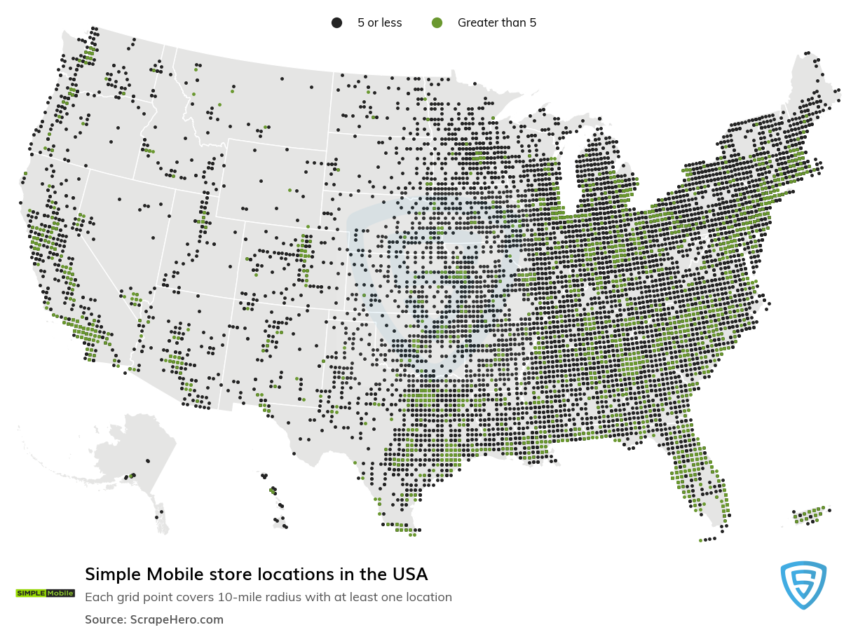 Map of Simple Mobile stores in the United States