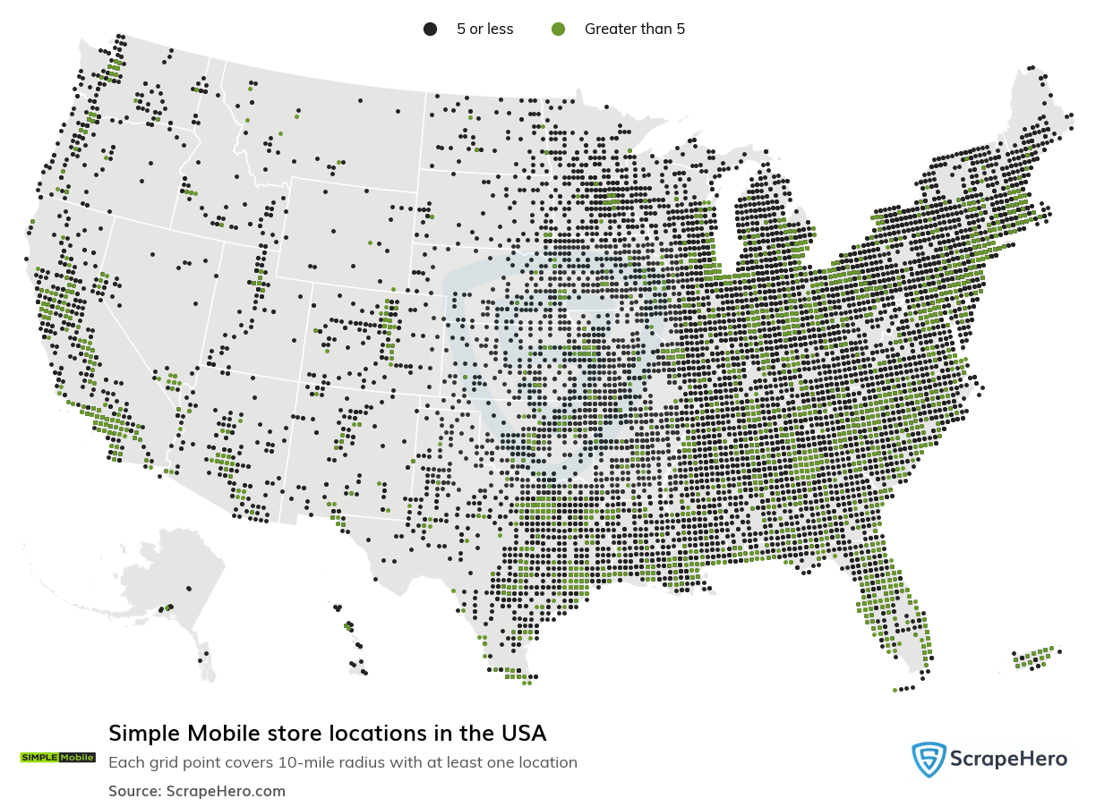 Map of Simple Mobile stores in the United States