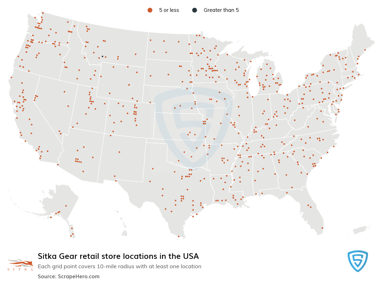 Map of  locations in the United States in 2024