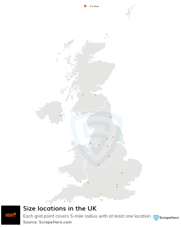 Map of Size stores in the United Kingdom