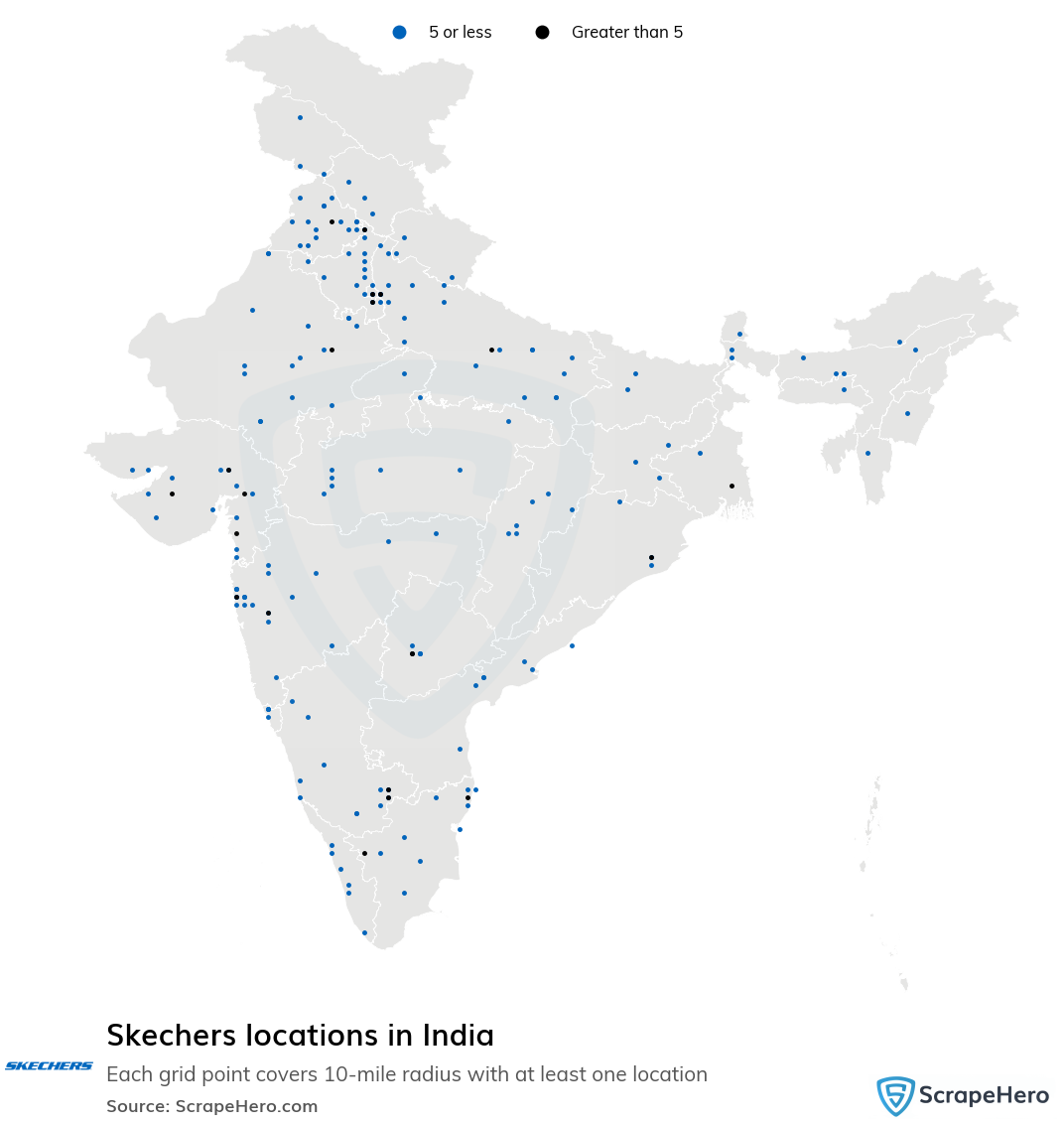Map of Skechers locations in India
