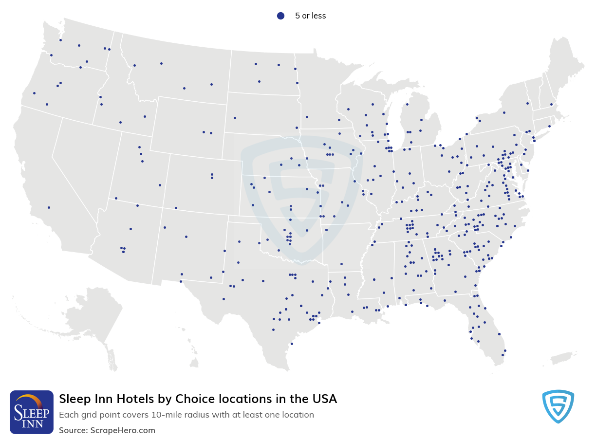 Map of Sleep Inn locations in the United States